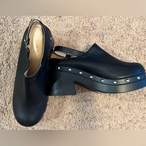 Black Stud-Trim Slingback Platform Heels